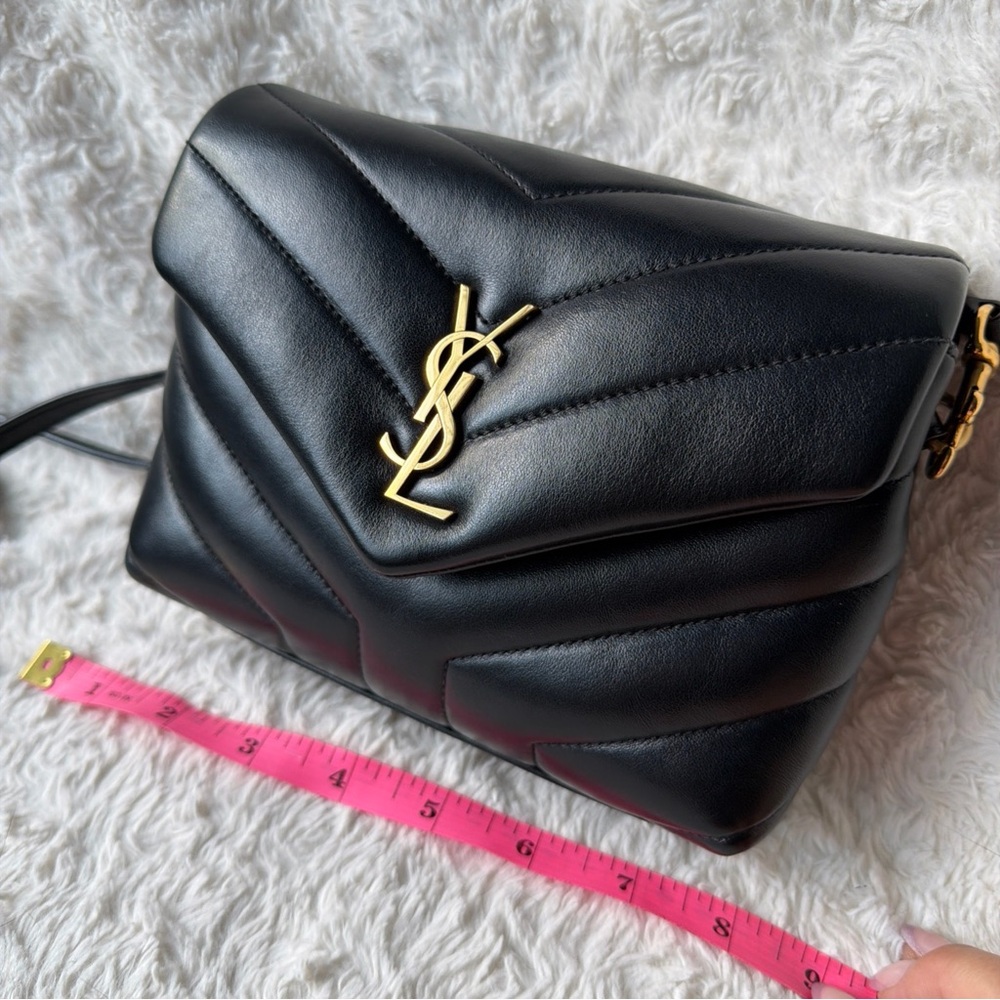 Saint Laurent Black Quilted Leather Crossbody with Gold YSL